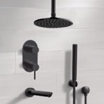 Remer TSH68 Black Tub and Shower Faucet Set with Handheld and Ceiling Shower Head